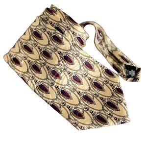 Bill Blass vintage luxe 100% silk tie ncktie navy red gold peacock 4" w